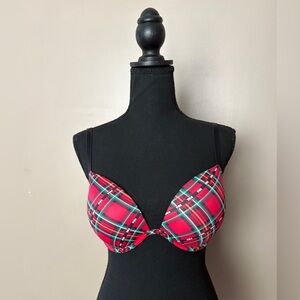 PINK Victoria’s Secret Wear everywhere Super push-up bra size 32DD red plaid EUC